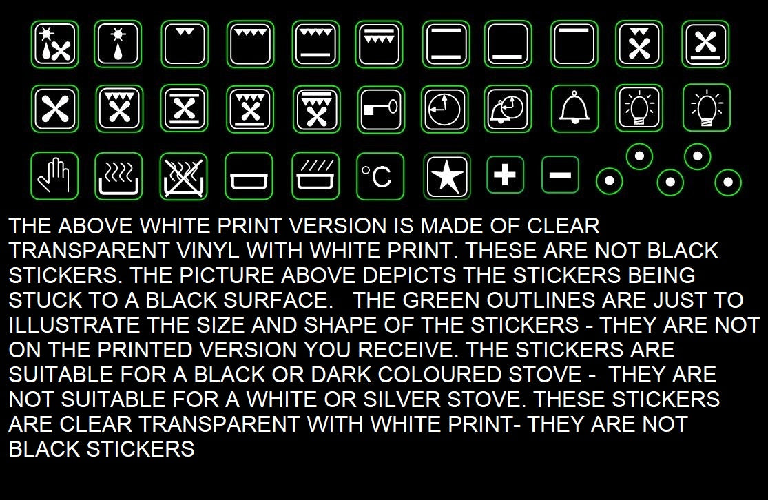 36 ASSORTED OVEN SYMBOLS FOR STOVES, OVENS AND RANGES Stove Stickers