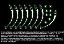 Load image into Gallery viewer, Set of 8 ANTI CLOCKWISE gas flame indicating hob stove top sticker decals plus 8 dots-  ANTI CLOCKWISE is NOT very common - please check your stove to ensure the flame gradient direction matches your markings