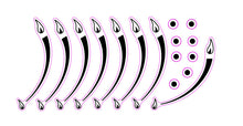Load image into Gallery viewer, Set of 8 ANTI CLOCKWISE gas flame indicating hob stove top sticker decals plus 8 dots-  ANTI CLOCKWISE is NOT very common - please check your stove to ensure the flame gradient direction matches your markings