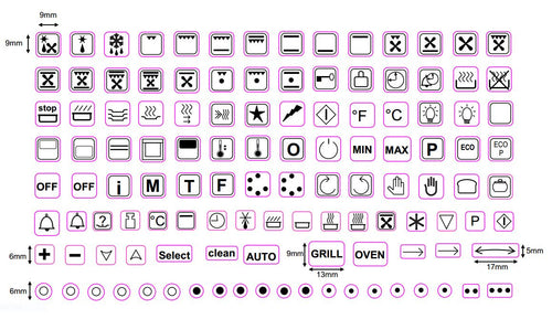 119 ASSORTED OVEN SYMBOLS FOR STOVES, OVENS AND RANGES