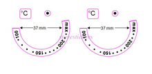 Load image into Gallery viewer, SMALL ANTI CLOCKWISE - PAIR OF OVEN TEMPERATURE DIALS WITH NUMBERS 200-150-100 IN AN ANTI-CLOCKWISE DIRECTION