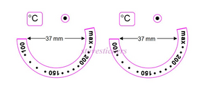 SMALL ANTI CLOCKWISE - PAIR OF OVEN TEMPERATURE DIALS WITH NUMBERS 200-150-100 IN AN ANTI-CLOCKWISE DIRECTION
