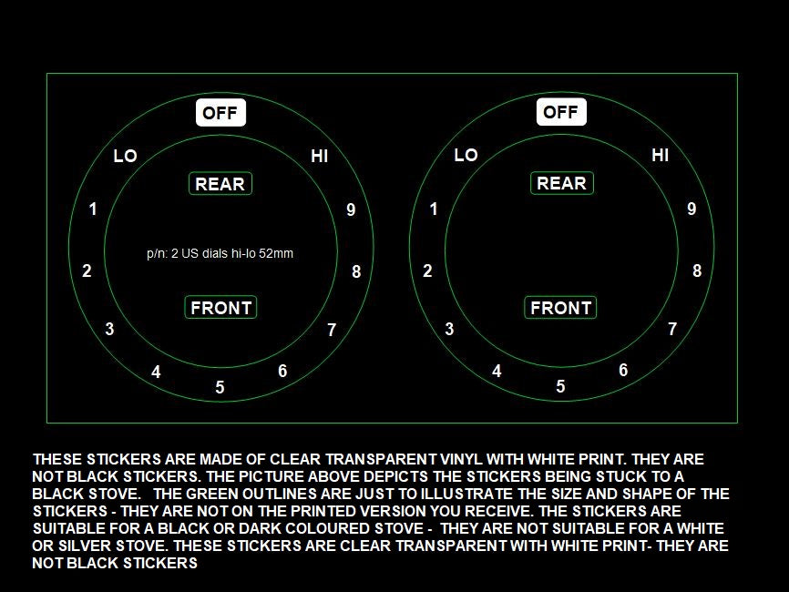 American style cooktop sticker decals. Consisting of 2 dials with OFF ...