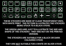 Load image into Gallery viewer, GOLD OR WHITE 30 ASSORTED OVEN SYMBOLS FOR STOVES, OVENS AND RANGES