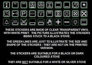 GOLD OR WHITE 30 ASSORTED OVEN SYMBOLS FOR STOVES, OVENS AND RANGES