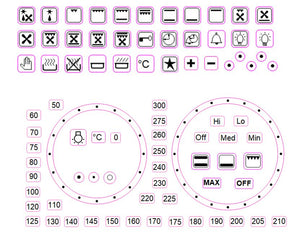 BUNDLE SET - SEPARATE REPLACEMENT OVEN TEMPERATURE NUMBERS AND 36 OVEN SYMBOL STICKERS DECALS