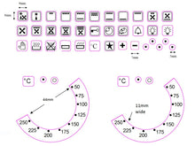 Load image into Gallery viewer, BUNDLE STICKER SET - 36 OVEN SYMBOLS + 2 OVEN TEMPERATURE STICKERS 50-250 WITH 44MM INNER DIAMETER