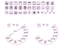 Load image into Gallery viewer, BUNDLE STICKER SET - 36 OVEN SYMBOLS + 2 OVEN TEMPERATURE STICKERS 50-250 WITH 44MM INNER DIAMETER