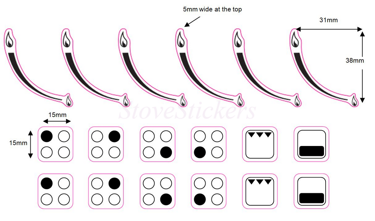 BUNDLE SET - DOUBLE SET OF 4 RING HOB BURNER INDICATOR STICKERS + SET ...