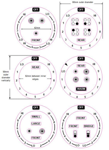 AMERICAN COOKER SET OF 6 DIALS + 4 RING COOKTOP STICKER MARKINGS