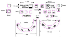 Load image into Gallery viewer, DUAL OVEN TEMPERATURE DIAL STICKERS with numbers 80-240 and 100-220 plus 20 OVEN SYMBOLS