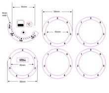 Load image into Gallery viewer, BUNDLE STICKER SET - 4 HOB/COOKER TOP RINGS (45MM INNER DIAMETER) +GRILL RING + 100-200 TEMP DIAL