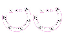 Load image into Gallery viewer, OVEN TEMPERATURE MARKINGS 50-250 (WITH WRAP AROUND NUMBERS AND DOTS)