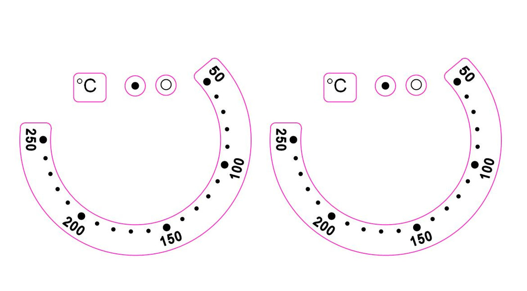 OVEN TEMPERATURE MARKINGS 50-250 (WITH WRAP AROUND NUMBERS AND DOTS)