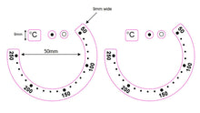 Load image into Gallery viewer, OVEN TEMPERATURE MARKINGS 50-250 (WITH WRAP AROUND NUMBERS AND DOTS)