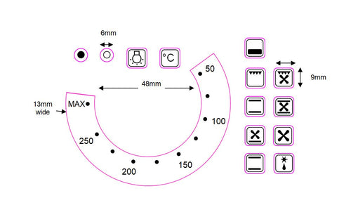 50-250 TEMPERATURE NUMBERS WITH 13 OVEN SYMBOL STICKERS