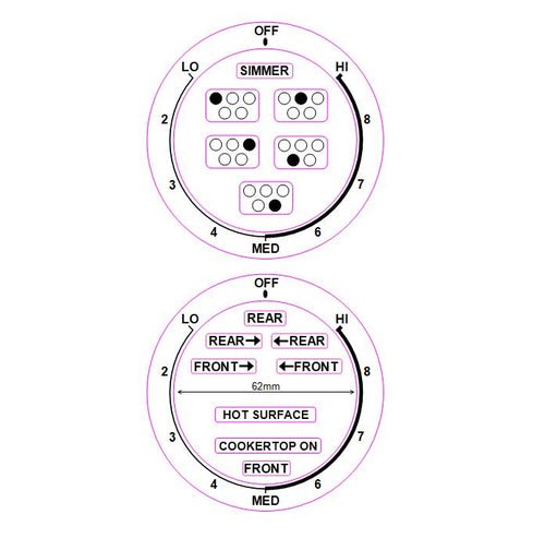 2 DIALS -  LO-MED-HI - anti clockwise FOR AN AMERICAN STYLE COOKTOP