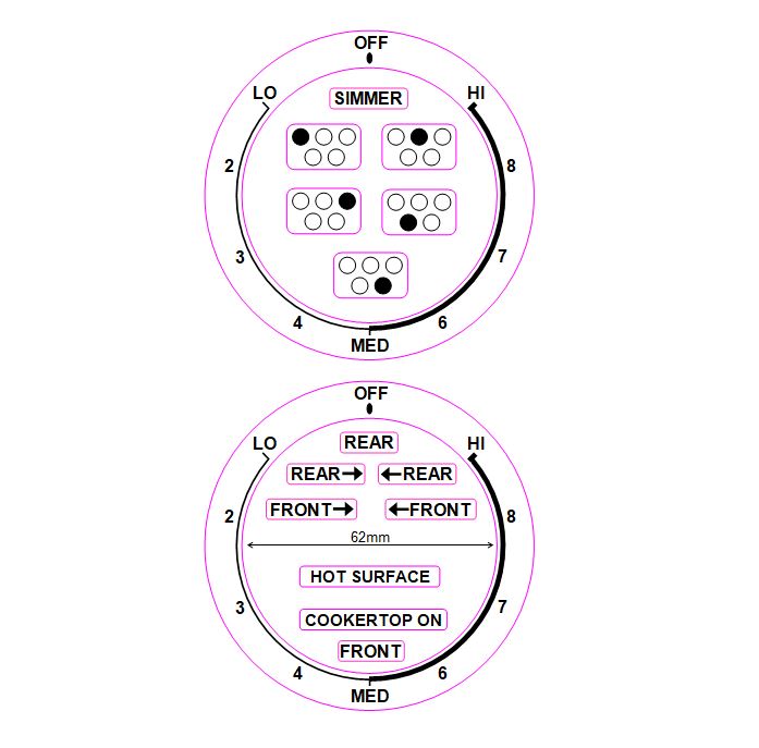 2 DIALS -  LO-MED-HI - anti clockwise FOR AN AMERICAN STYLE COOKTOP