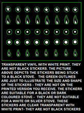 Load image into Gallery viewer, SET OF SMALL INDIVIDUAL COOKER TOP/HOB GAS FLAME STICKERS WITH ASSOCIATED STICKER SYMBOLS