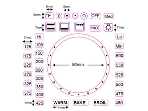 FAHRENHEIT SEPARATE OVEN TEMPERATURE NUMBERS- Black print on clear - for a silver or white oven