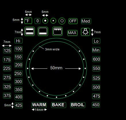 WHITE PRINT FAHRENHEIT TEMPERATURE OVEN MARKINGS – Stove Stickers