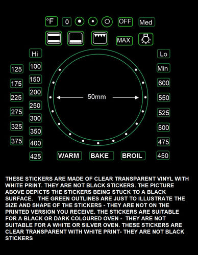 WHITE PRINT FAHRENHEIT TEMPERATURE OVEN MARKINGS
