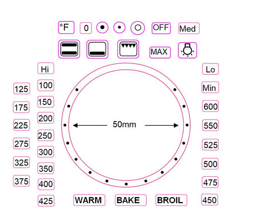 FAHRENHEIT SEPARATE OVEN TEMPERATURE NUMBERS- Black print on clear - for a silver or white oven