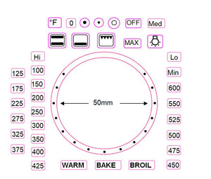 FAHRENHEIT SEPARATE OVEN TEMPERATURE NUMBERS- Black print on clear - for a silver or white oven