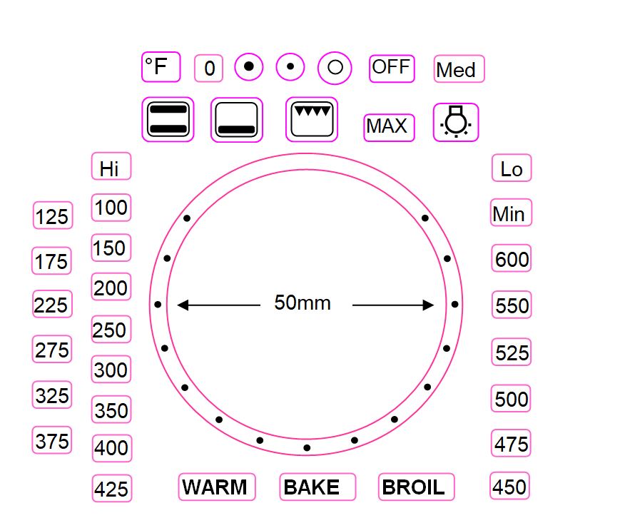 FAHRENHEIT SEPARATE OVEN TEMPERATURE NUMBERS- Black print on clear - for a silver or white oven