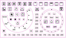 Load image into Gallery viewer, Replacement oven stickers decals with oven temperature dial + 21 separate oven numbers + 39 oven symbols