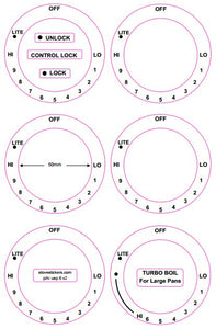 AMERICAN STYLE COOKTOP DECALS - CONSISTING OF 6 DIALS MARKED LO THRU HI IN A CLOCKWISE DIRECTION