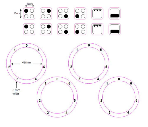 BUNDLE SET - 4 RING HOB COOKER TOP STICKERS DECALS + 0-6 ANTI CLOCKWISE HOB STOVE NUMBERS WITH ZERO AT TOP